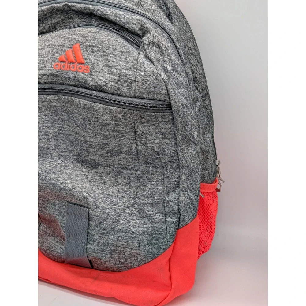 Adidas Backpack Gray Heather Red Multi Pocket School Gym Travel Bag 20x15